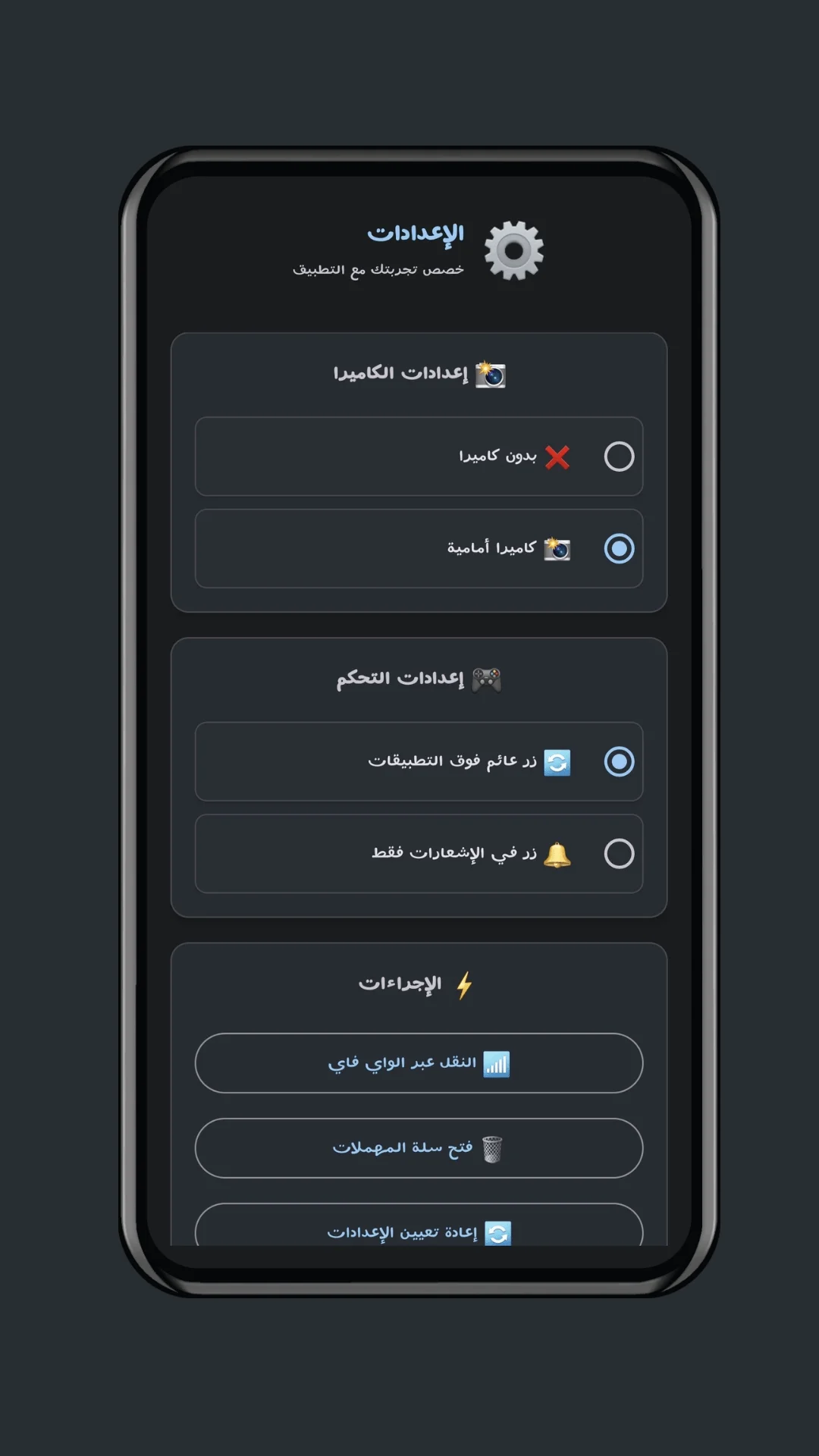 واجهة إعدادات التطبيق